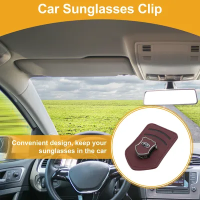 Image de Porte-Lunettes De Soleil Universel Pour Voiture Porte-Lunettes En Similicuir Et Metal 11x7cm 1 Pc rouge