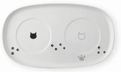 Produktbild von Katzen-Tablett – doppelt für zwei Katzenfressnäpfe – weiß – Porzellan-Tablett