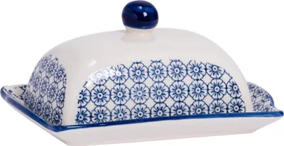 Produktbild von Nicola Spring Handbedruckte Butterdose – 18,5 x 12 cm – Marineblau