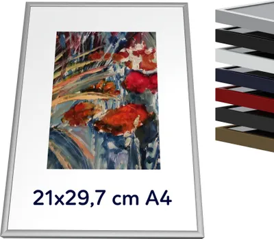 Zdjęcie produktu dla Wysokiej jakości metalowa ramka 21x29,7 cm A4, srebrny matowy kolor do obrazów, plakatów, ramek na zdjęcia, puzzli. Ramka posiada antyrefleksyjną pleksi i regulowane zawiasy