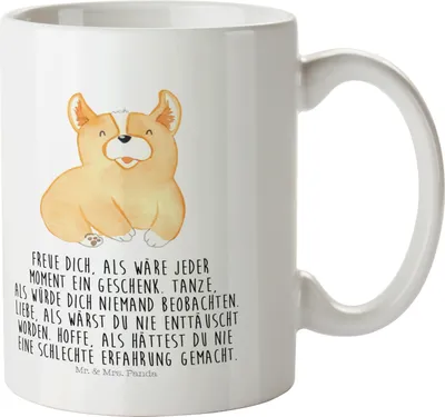 Produktbild von Mr. & Mrs. Panda Mehrwegbecher Corgie - Weiß - Geschenk, Hund, Sprüche, Trinklernbecher, Plastikbecher, Lebensfreude, Kinderbecher, Haferl, Spruch, Lebensfroh, Pott