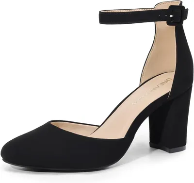 Productafbeelding van Dames pumps met blokhak van 10 cm, gesloten neus, ronde punt en verstelbare enkelband