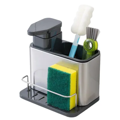 Produktbild von Edelstahl Spülbecken Organizer mit 3 in 1Schwammhalter,Seifenspender und Bürstenhalter