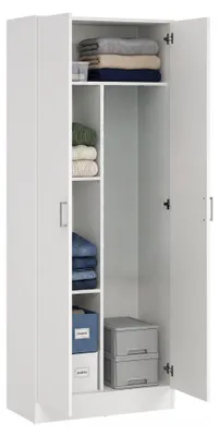 Produktbild von Charleston Mehrzweckschrank, 2-türiger Besenschrank, Schuhregal mit Regalen, Besenschrank, cm73x37h180, Weiß