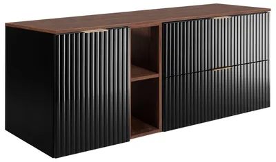 Obrázek produktu pro Závěsná skříňka do koupelny s umyvadlovou deskou, černá/nerezová ocel, rozměry 140 x 58,6 x 46 cm, Obrázek vytvořený pomocí AI