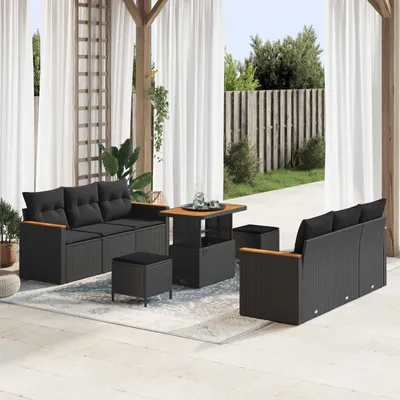 Immagine prodotto di Maison Exclusive - Set divani da giardino 9 pezzi in polyrattan nero