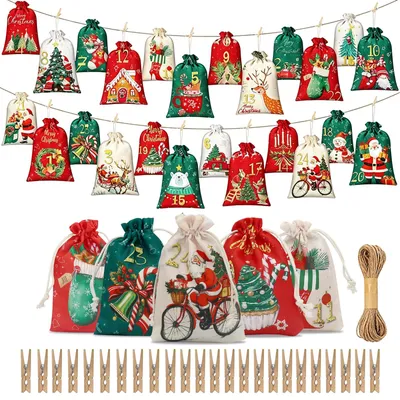 Adventskalender zum Befüllen, 24 Stoffbeutel, DIY-Set