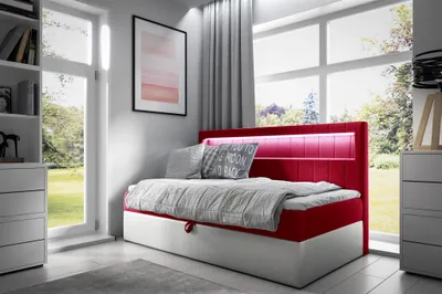 Produktbild von Boxspringbett Gästebett Kinderbett FABIAN Nr.2 80x200cm Weiss-Rot