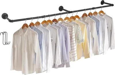 Produktbild von Kleiderstange wandmontiert, Industrie-Design, Metall, verstellbare Länge, schwarz, für Kleidung