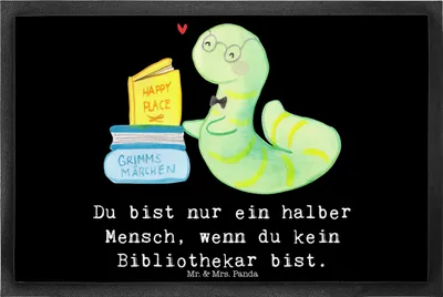 Produktbild von Mr. & Mrs. Panda Schmutzmatte Bibliothekar Herz 40 x 60 cm - Schwarz - Geschenk, Bodenvorleger, Bibliothek, Schmutzfangmatte, Spruch, Lustig, Buchhandlung, Fußabstreifer