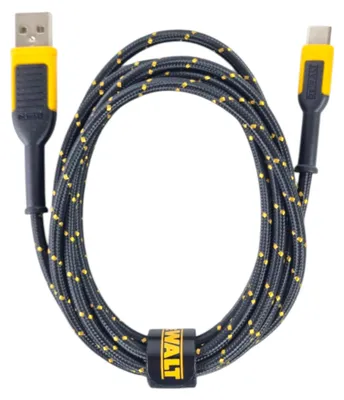 Obrázek produktu pro Nabíjecí kabel DeWALT DWT1311348, USB-A na USB-C, délka 1,8 m, zesílený a odolný, určený pro použití na stavbě a ve výrobní dílně