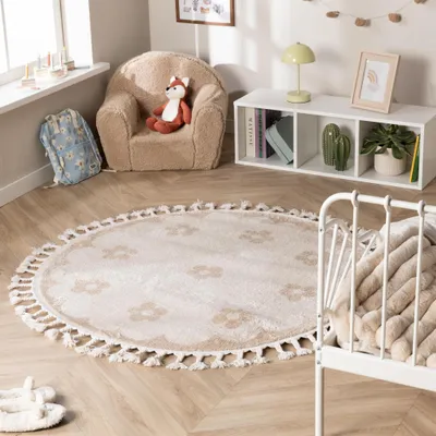 Zdjęcie produktu dla Volero - Okrągły, pralny dywan dla dzieci – Moos Flower Krem - Ø 160cm
