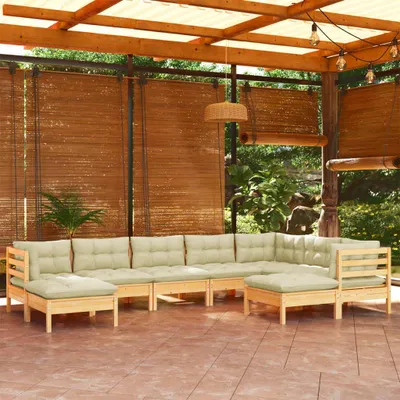 Produktbild von vidaXL 9-tlg. Garten-Lounge-Set mit Creme Kissen Massivholz Kiefer