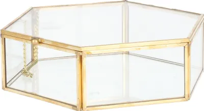 Produktbild von HOMLA Grazia Schatulle sechseckiger Glaskasten perfekt für Schmuck Kosmetik 90% aus Glas 17x16x5cm