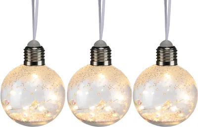 Produktbild von 3 Stück LED Deko Glühbirne Lichtkugel Dekokugel Kugellampe Batterie Ø8cm warmweiß