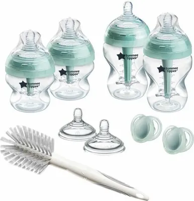 Produktbild von Tommee Tippee fortschrittliches Anti-Kolik-Starterset, 150-ml- und 260-ml-Babyflaschen mit Langsamsauger inbegriffen, 2 x brustähnliche Sauger für mittleren Flüssigkeitsfluss