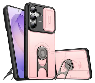 Obrázek produktu pro Pouzdro pro Samsung Galaxy S24 / S25, Posuvným krytem fotoaparátu a kroužkovým stojánkem, nárazuvzdorné ochranné pouzdro Růžový