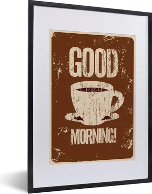 Produktbild von MuchoWow® MuchoWow® Gerahmtes Poster Vintage - Guten Morgen! - Kaffee - Zitate - Sprichwörter 30x40 cm - Poster mit zchwarzem Bilderrahmen - Wandposter Schlafzimmer