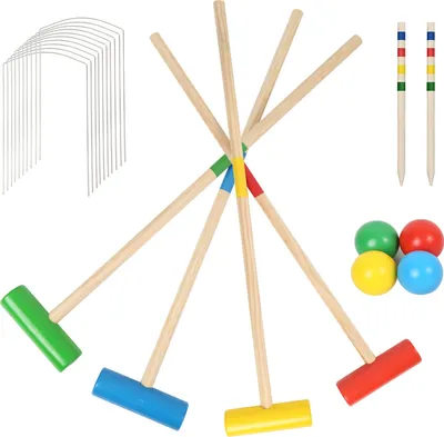 Image de Aopunly Jeu de croquet pour 4 joueurs Set de croquet d'extérieur Jeu de jardin en bois Enfants Adultes Jeu de croquet
