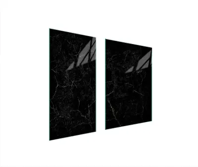 Produktbild von Herdabdeckplatten 2 teilig 75x52 Glaskeramikkochfeld Abdeckung Glas Schneidebrett Marmor Schwarz