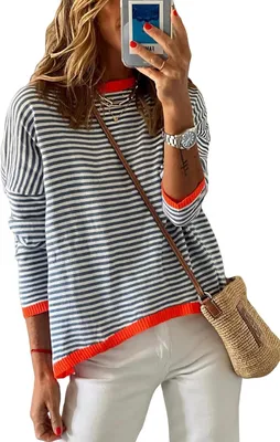 Immagine prodotto di Camicetta da donna a maniche lunghe a righe, stile casual ed elegante, bianca e nera, taglia S