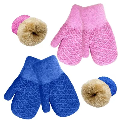 Imagen del producto de Omgoods - Set de 2 pares de gorros y guantes para niños - Forro polar cálido para niños y niñas de 3 a 7 años