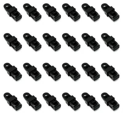 Produktbild von 24 Stück Planenclips mit Haken zur Befestigung von Planen, Zelt, Markisen, Abdeckungen und Sonnensegel (Schwarz)