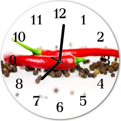 Produktbild von Glasuhr Wanduhr Küchenuhr Echt-Glas 30fi cm Paprika Pfeffer rot