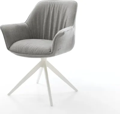 Produktbild von DELIFE Drehstuhl Keila-Flex mit Armlehnen Strukturstoff Soft Grau Kreuzgestell breit Weiß 360° drehbar Wippfunktion