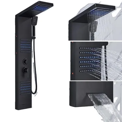 Produktbild von Duschsäule, LED-Regenfall, Massagestrahl, Matt Schwarz 6004
