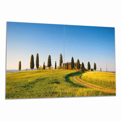 Produktbild von Wallario Herdabdeckplatte aus Glas, Größe 80 x 52 cm 2-teilig, Motiv Villa in der Toskana
