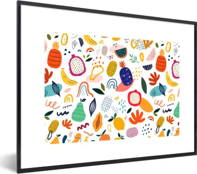 Produktbild von MuchoWow® Gerahmtes Poster Obst - Banane - Birne - Abstrakt - Ananas 80x60 cm - Poster mit Schwarzem Bilderrahmen Wandposter Rahmen Foto Bilder - Schwarzem - Mit Gestell