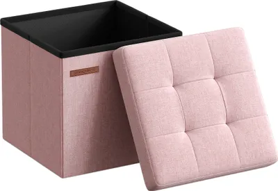 Produktbild von SONGMICS 30 cm Sitzbank mit Stauraum, klappbare Sitztruhe, Aufbewahrungsbox, Fußbank, pastellrosa