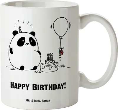 Produktbild von Mr. & Mrs. Panda Pott Panda Geburtstag - Weiß - Geschenk, Große Tasse, Haferl, Keramiktasse, jumbotasse, Teetasse