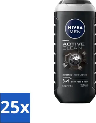 Obrázek produktu pro NIVEA MEN - Sprchový gel - Active Clean - 250 ml - hodnotné balení - 25 kusů