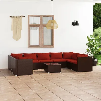 Image de Ensemble salon de jardin avec coussins en poly rotin Salon en poly rotin