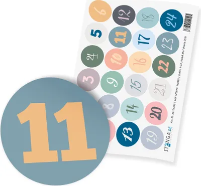 Produktbild von itenga 24x Zahlensticker Z53 Pastell Mix 1-24 I 2,0cm