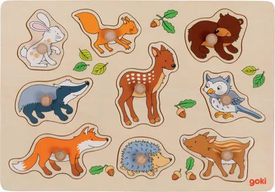 Image de Goki Casse-tête à bulles en bois Animaux de la forêt, 9pcs.