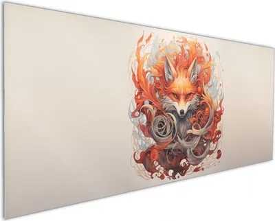 Produktbild von Wallario Küchenrückwand aus Glas, Größe: 125 x 50 cm, Motiv: Flammenfuchs | Spritzschutz | abwischbar | pflegeleicht | in
