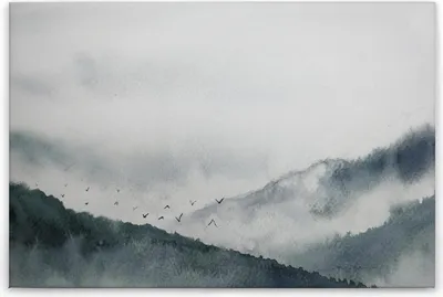 Produktbild von Leinwandbild Landschaften 60 x 90 cm - Wandbild Wald Blau Grau - Keilrahmen Wohnzimmerdeko Wanddeko Wandgemälde