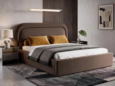 Produktbild von Polsterbett 180x200 cm mit Bettkasten BONIA, Stauraum und Metall-Lattenrost – Bouclé Stoff Braun