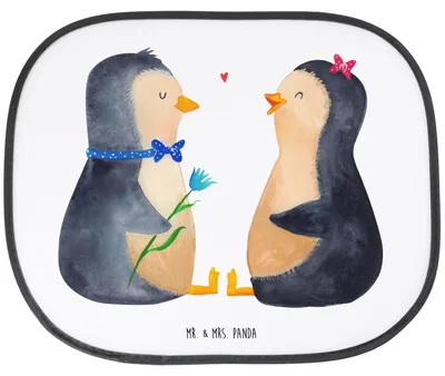 Produktbild von Mr. & Mrs. Panda fenster sonnenschutz auto Pinguin Pärchen - Weiß - Geschenk, Verknallt, Fürs, Sonnenblende, Hochzeit, Liebe, Hochzeitsgeschenk, Hochzeitstag, Autoscheibe