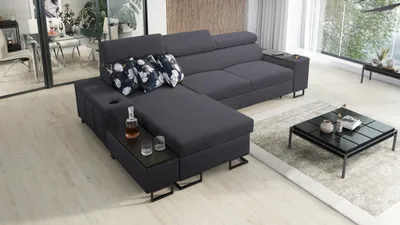 Image de Canapé d'angle t moderne MELODY I MAXI avec port USB et étag?re Sawana Graphite Gauche