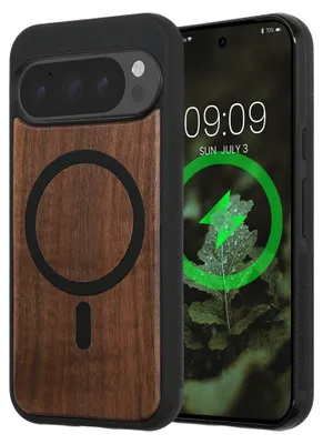 Produktbild von kwmobile Hülle für Google Pixel 10 / Pixel 10 Pro Handyhülle - Cover aus Holz und TPU - Kompatibel mit MagSafe - Case in Dunkelbraun Holz