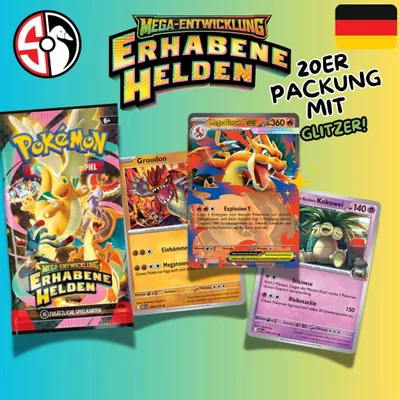 Produktbild von Pokémon Erhabene Helden Kartenpaket 20 Karten – GLITZER, DEUTSCH, BOOSTERFRISCH sammelkarten