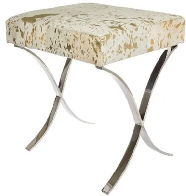 Produktbild von Casa Padrino Designer Kunstfell Hocker Weiß / Gold / Silber 40 x 33 x H. 45 cm - Designer Möbel