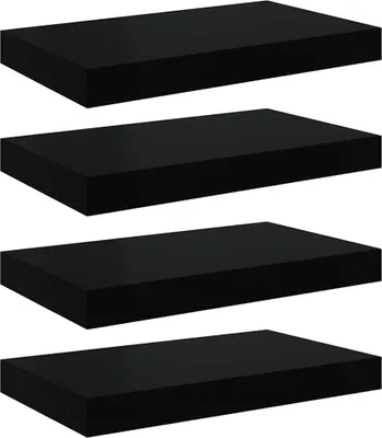 Produktbild von vidaXL Schweberegale 4 Stk. Hochglanz-Schwarz 40x23x3,8 cm MDF