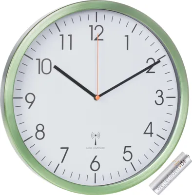 Produktbild von Analoge Funk-Wanduhr 305 mm TFA 60.3517, mit Aluminiumrahmen und leisem Uhrwerk