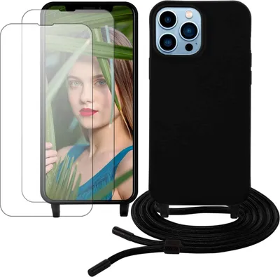 Produktbild von Schwarze Silikonhülle Für Apple Iphone 13 Pro Max 6,7"" + 2X Gehärtetes Glas