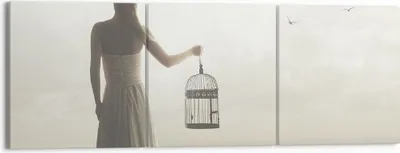 Produktbild von Bild auf Leinwand - Leinwandbild - 3 Teile - Frau Käfig Vogel - 150x50cm - Wand Bild - Wanddeko - Wandbilder - Leinwanddruck - Bilder - Wanddekoration - Leinwand bilder - Wandbild - CA150x50-4787